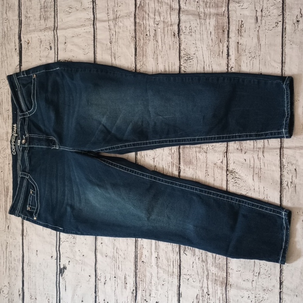 Copper Flash Blue Dark Wash Embellished Embroidered Jeans 16 W